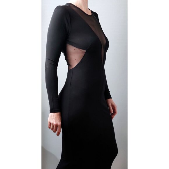 NWOT H&M Black Maxi Dress Sheer Inserts Open Back Backless Evening Formal Vampir - Picture 1 of 11